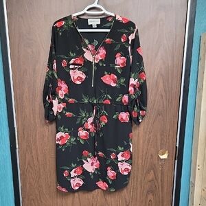 Urbanology Size XL Black Red Floral Print Midi Dress
